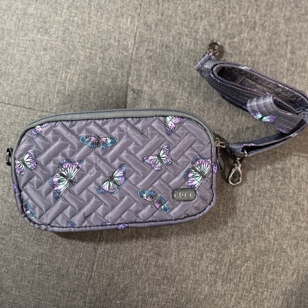 NWOT Lug Coupe XL | Quilted Gray/Blue/Purple Butterfly Crossbody Bag